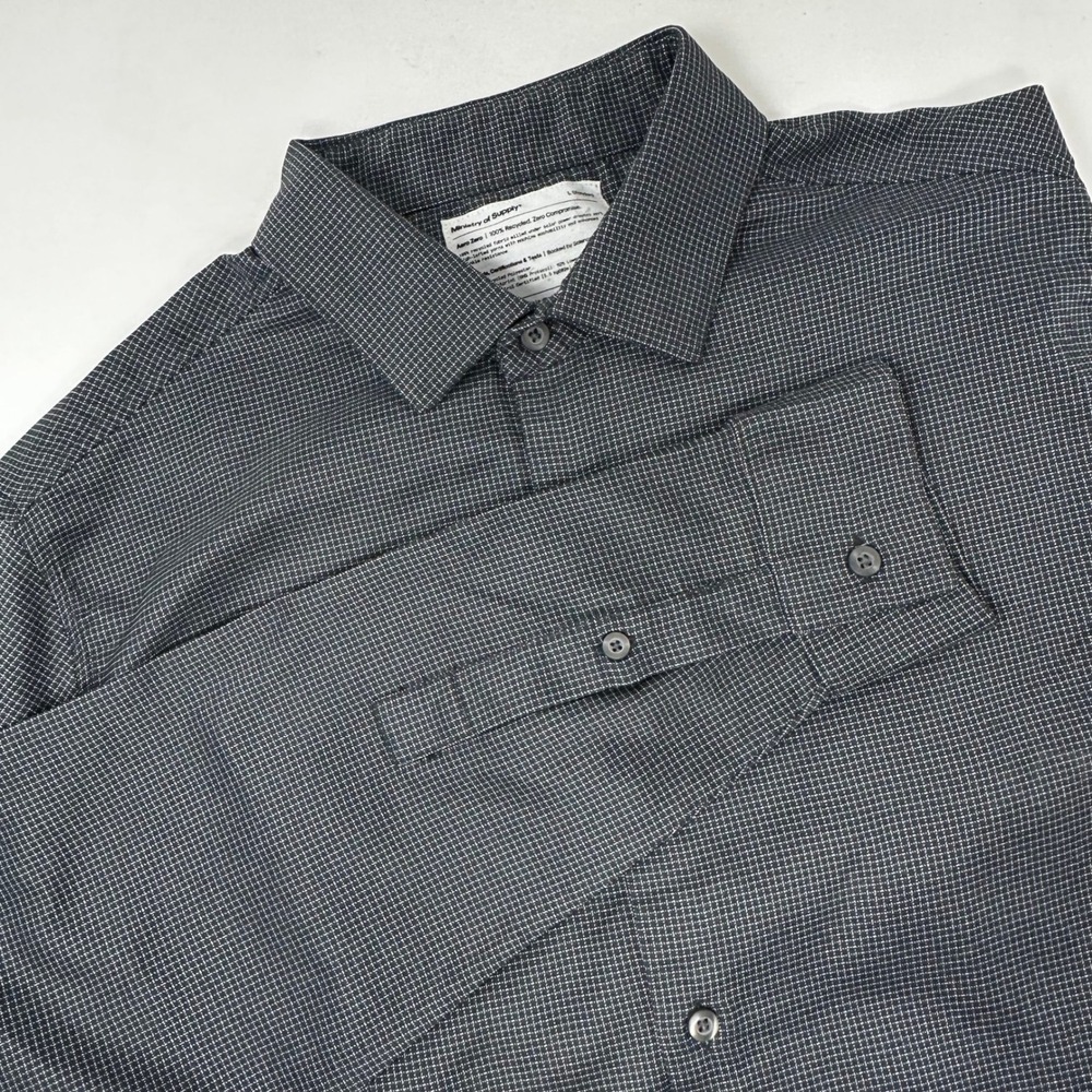 Ministry of Supply Aero Zero Shirt Mens Large Standard Gray Micro Grid Recycled
